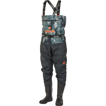 Полукомбинезон забродный NORFIN PILOT CAMO BOOTFOOT р.45-XL-S с сапогами резина